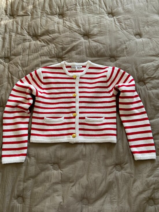 Red & White Striped Cardigan (XS) - Tuckenuck - Picture 1 of 3